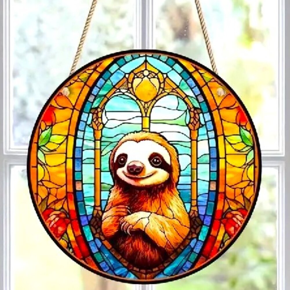 Sloth Suncatcher Hanging Animal Flower Colorful In/Outdoor Window Wall Deco NEW